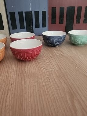 Set of Colorful Trudeau Ceramic Bowls - Pink, Blue, Green, Orange